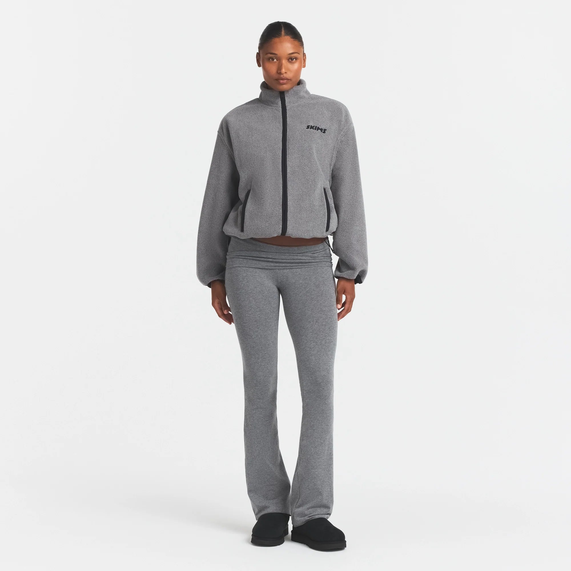 OUTDOOR FLEECE MOCK NECK ZIP UP JACKET | DARK HEATHER GREY