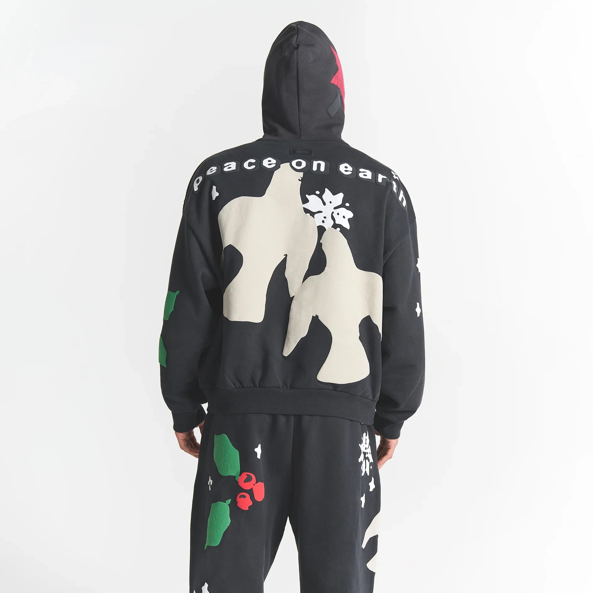 CACTUS PLANT FLEA MARKET X SKIMS HEAVYWEIGHT FLEECE MENS RELAXED ZIP UP HOODIE | ONYX TEDDY BEAR PRINT