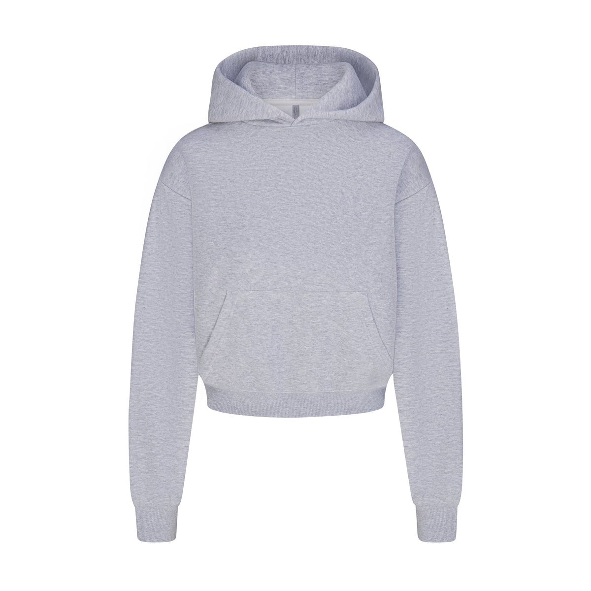 COTTON FLEECE CROPPED HOODIE WITH EMBOSSED LOGO | HEATHER GREY