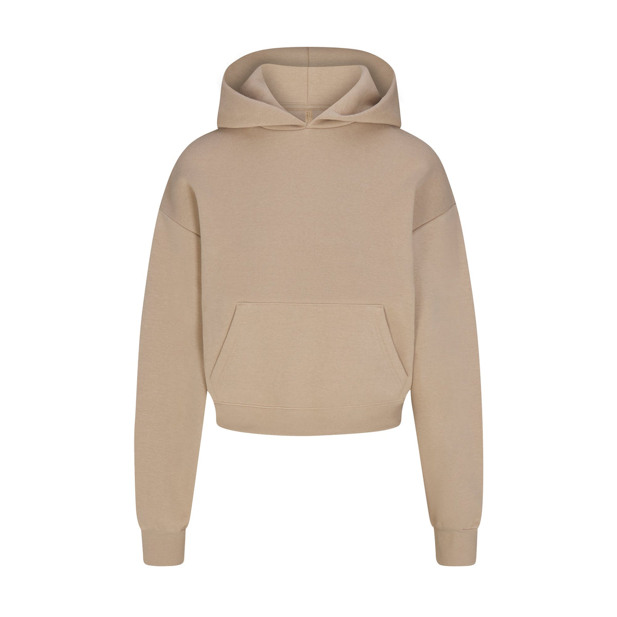 COTTON FLEECE CROPPED HOODIE WITH EMBOSSED LOGO | LATTE
