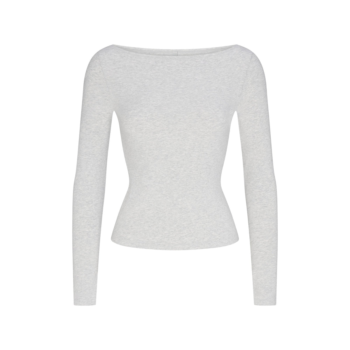 COTTON JERSEY LONG SLEEVE BOATNECK TOP | LIGHT HEATHER GREY