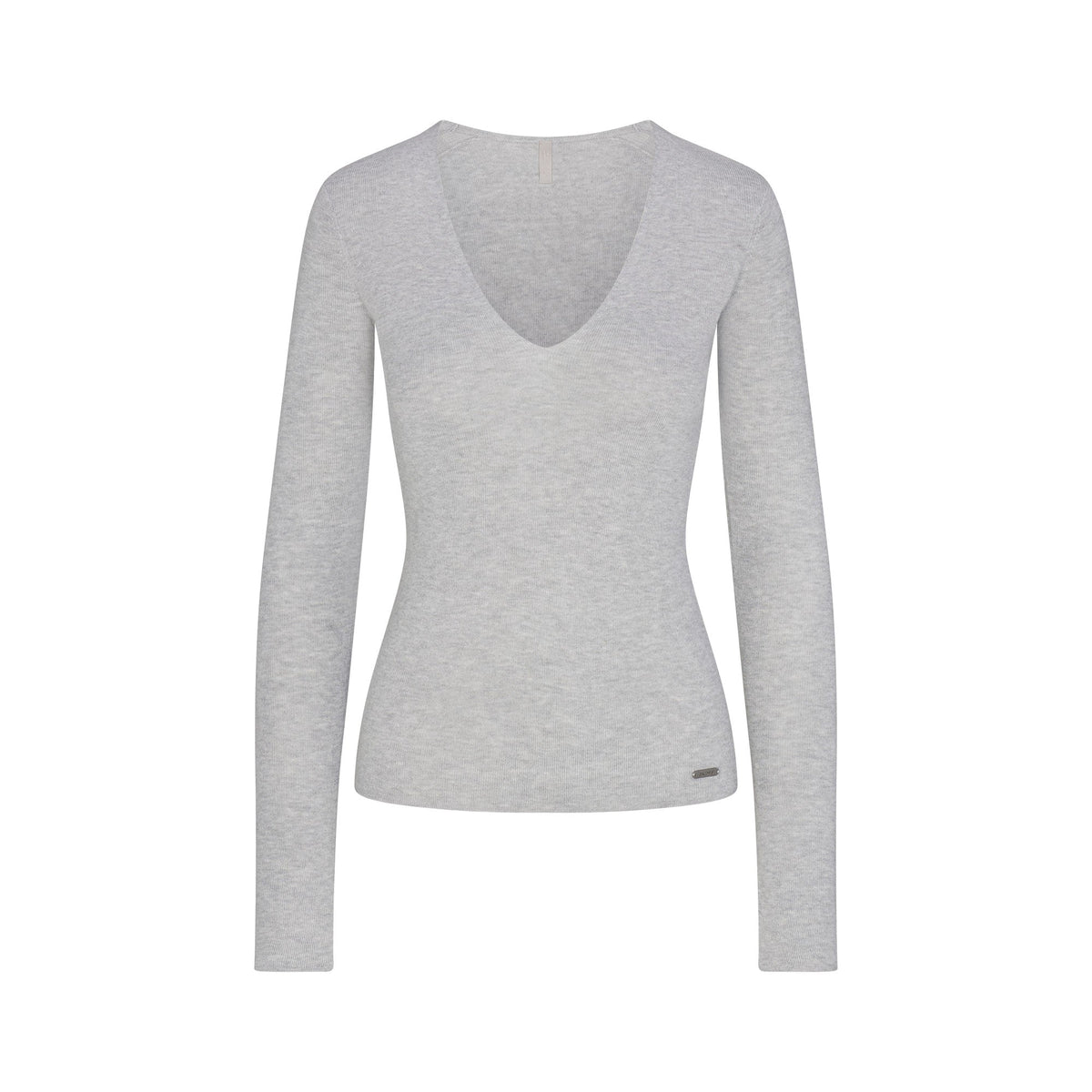 ESSENTIAL KNIT LONG SLEEVE V NECK | MID HEATHER GREY