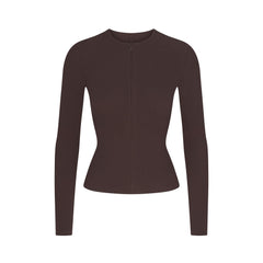 COTTON RIB ZIP UP TOP | ESPRESSO