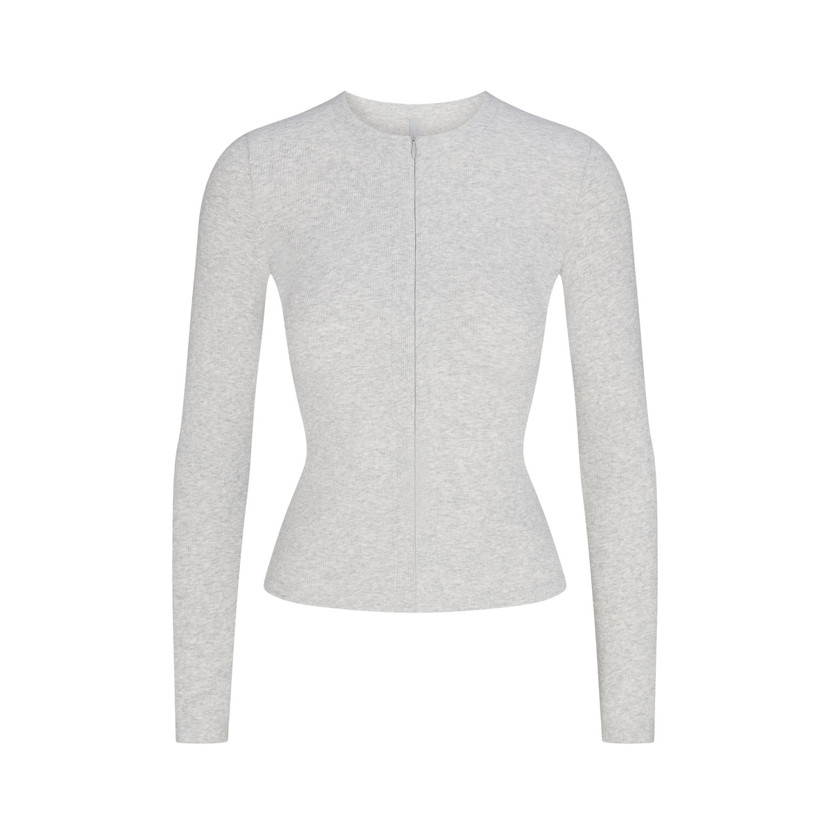 COTTON RIB ZIP UP TOP | LIGHT HEATHER GREY
