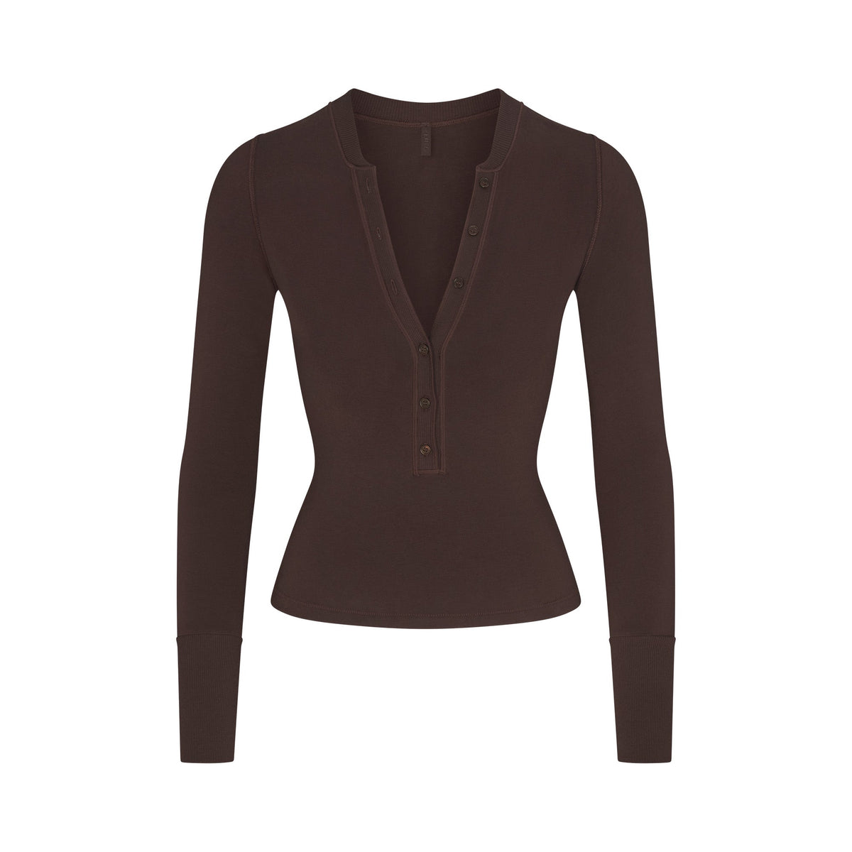 COTTON JERSEY HENLEY LONG SLEEVE | ESPRESSO