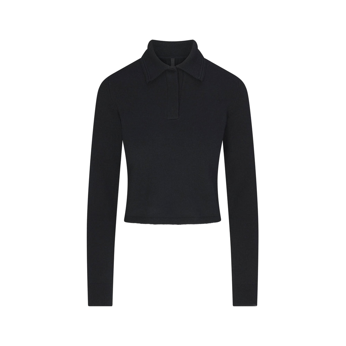 SWEATER KNIT LONG SLEEVE CROPPED POLO | ONYX