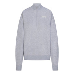 COTTON FLEECE MOCK NECK QUARTER ZIP WITH EMBOSSED LOGO | HEATHER GREY