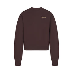 COTTON FLEECE CREWNECK WITH EMBOSSED LOGO | ESPRESSO