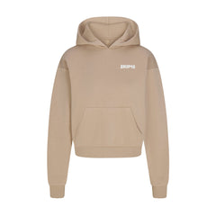 COTTON FLEECE HOODIE WITH EMBOSSED LOGO | LATTE