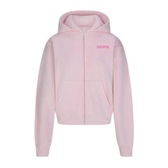 COTTON FLEECE ZIP UP HOODIE WITH EMBOSSED LOGO | CHERRY BLOSSOM