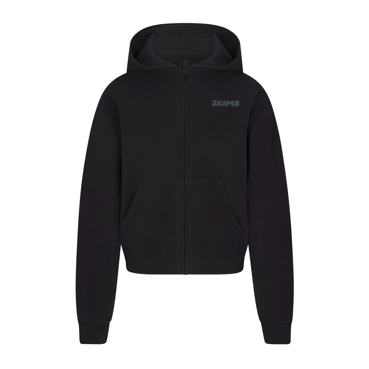 COTTON FLEECE ZIP UP HOODIE WITH EMBOSSED LOGO | ONYX