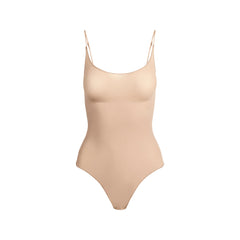 SHEER SEAMLESS THONG BODYSUIT | CLAY