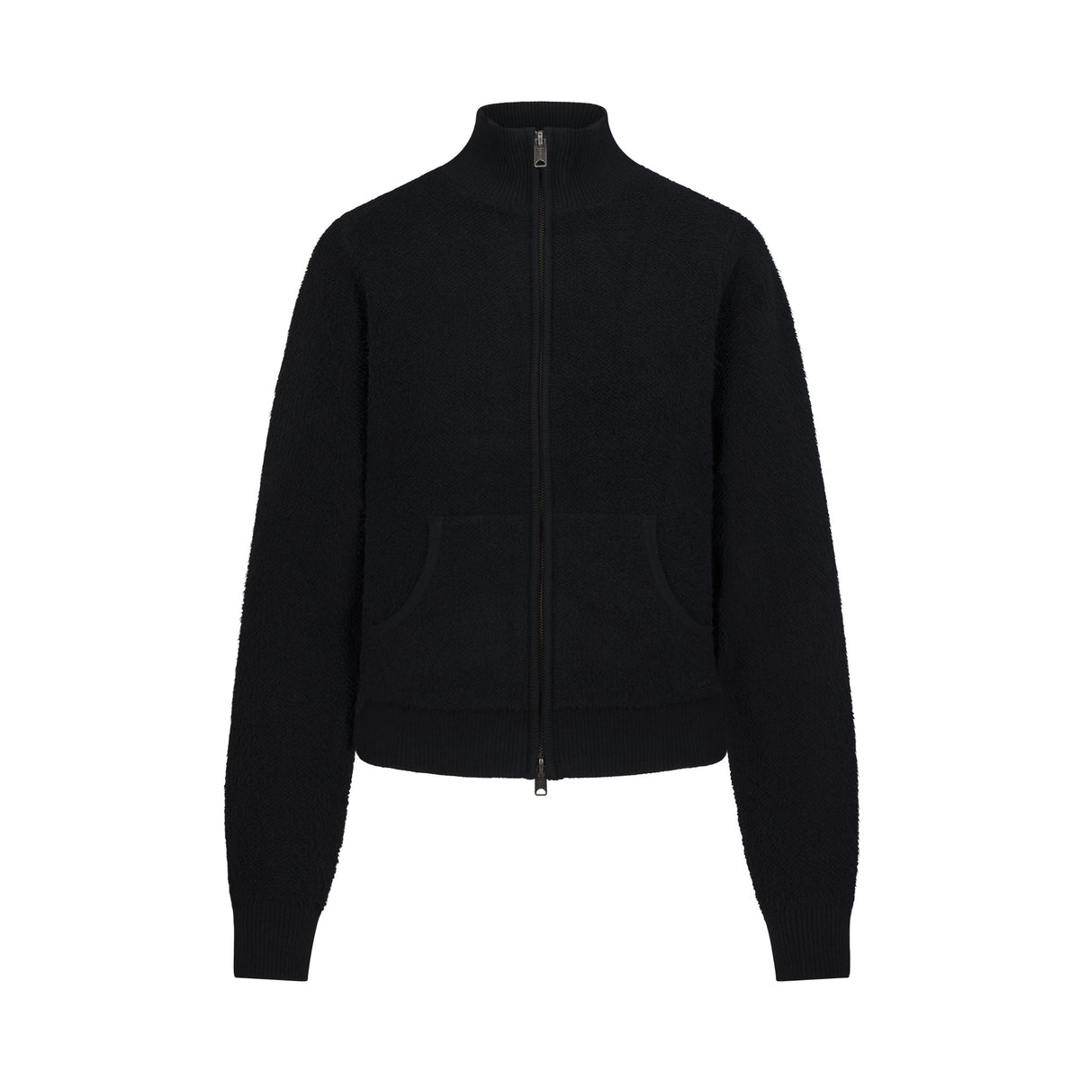 TEXTURED KNIT SHERPA ZIP UP | ONYX