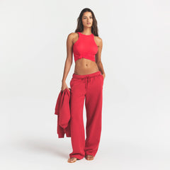 COTTON FLEECE STRAIGHT LEG PANT | WASHED RED