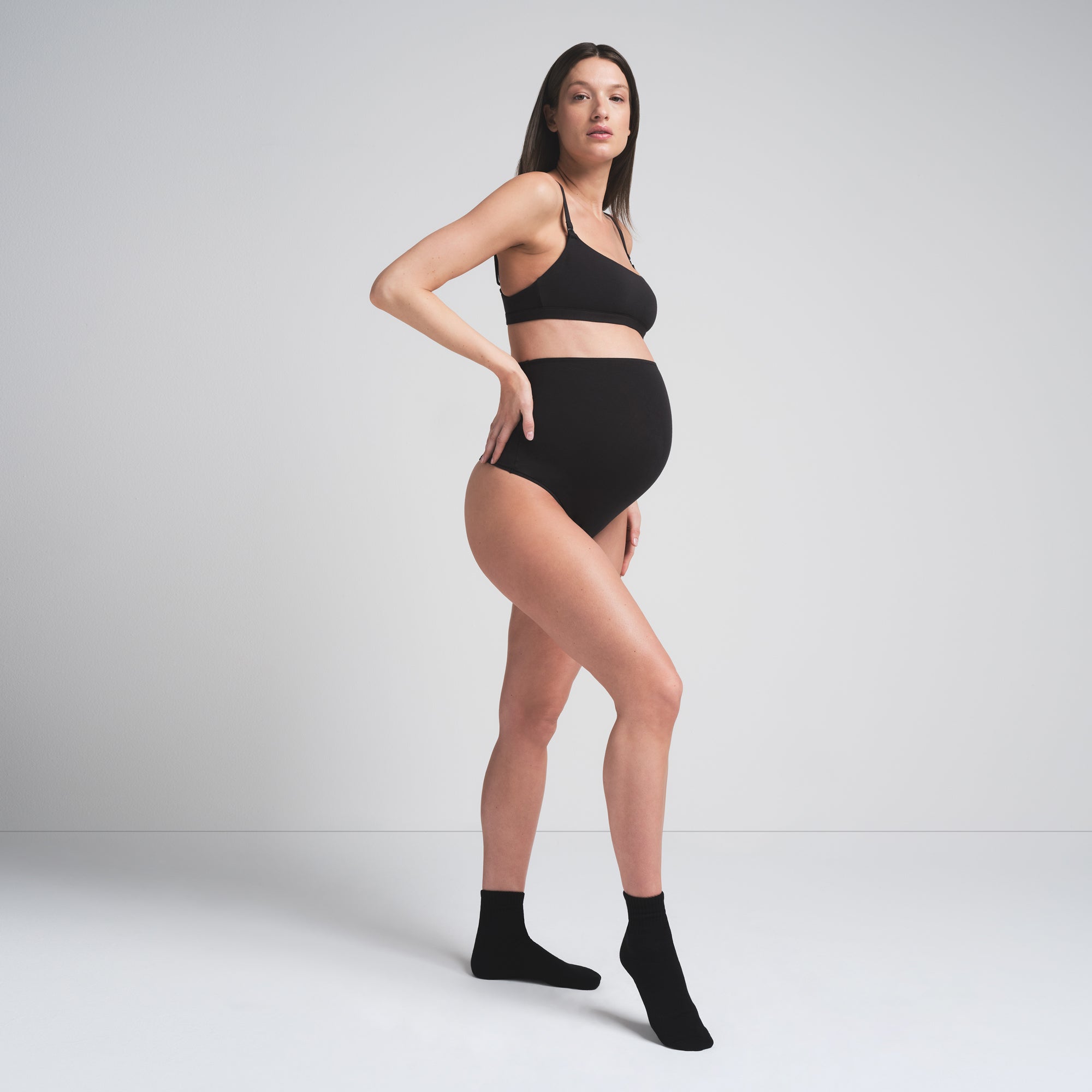 COTTON JERSEY MATERNITY HIGH-WAISTED THONG | SOOT