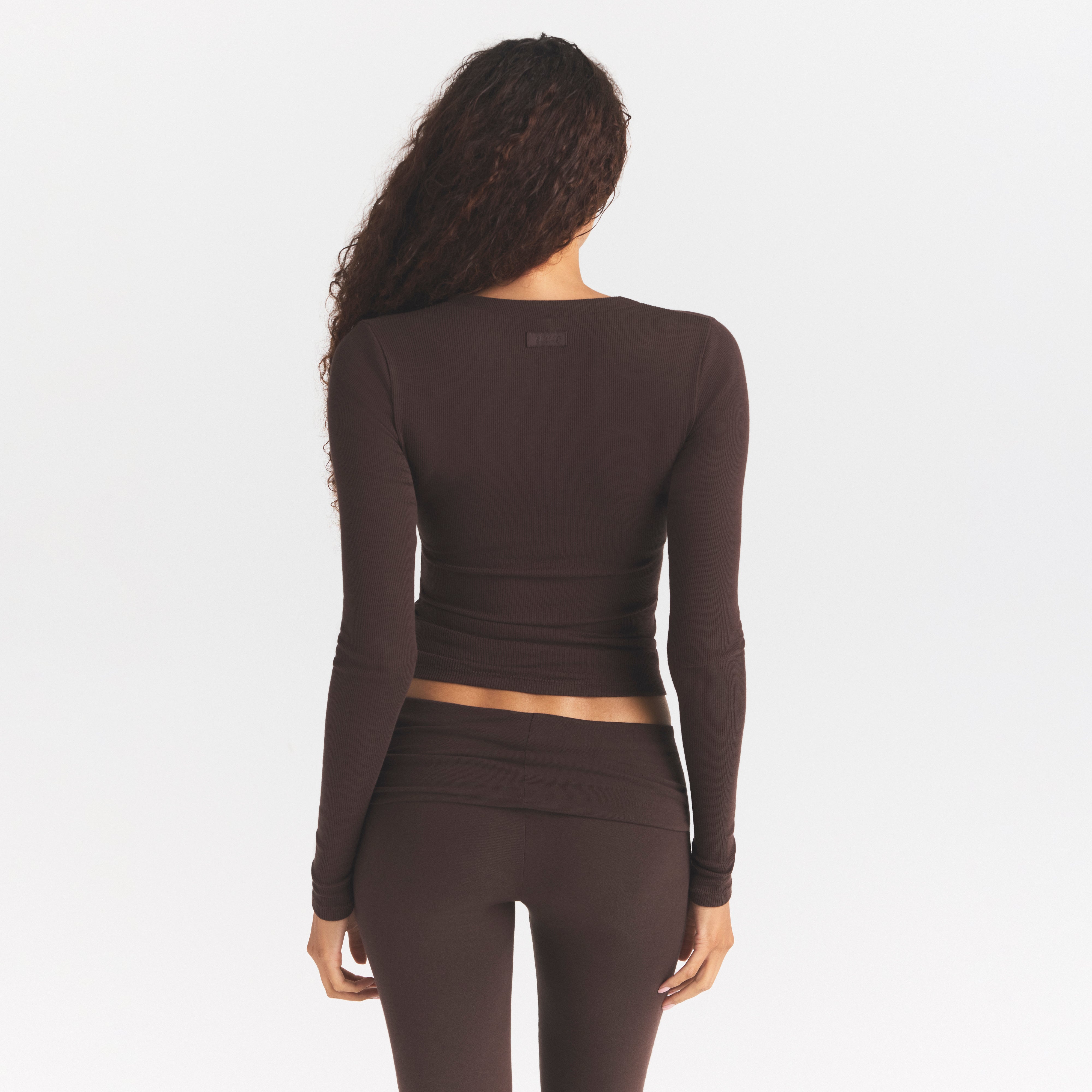 COTTON RIB ZIP UP TOP | ESPRESSO