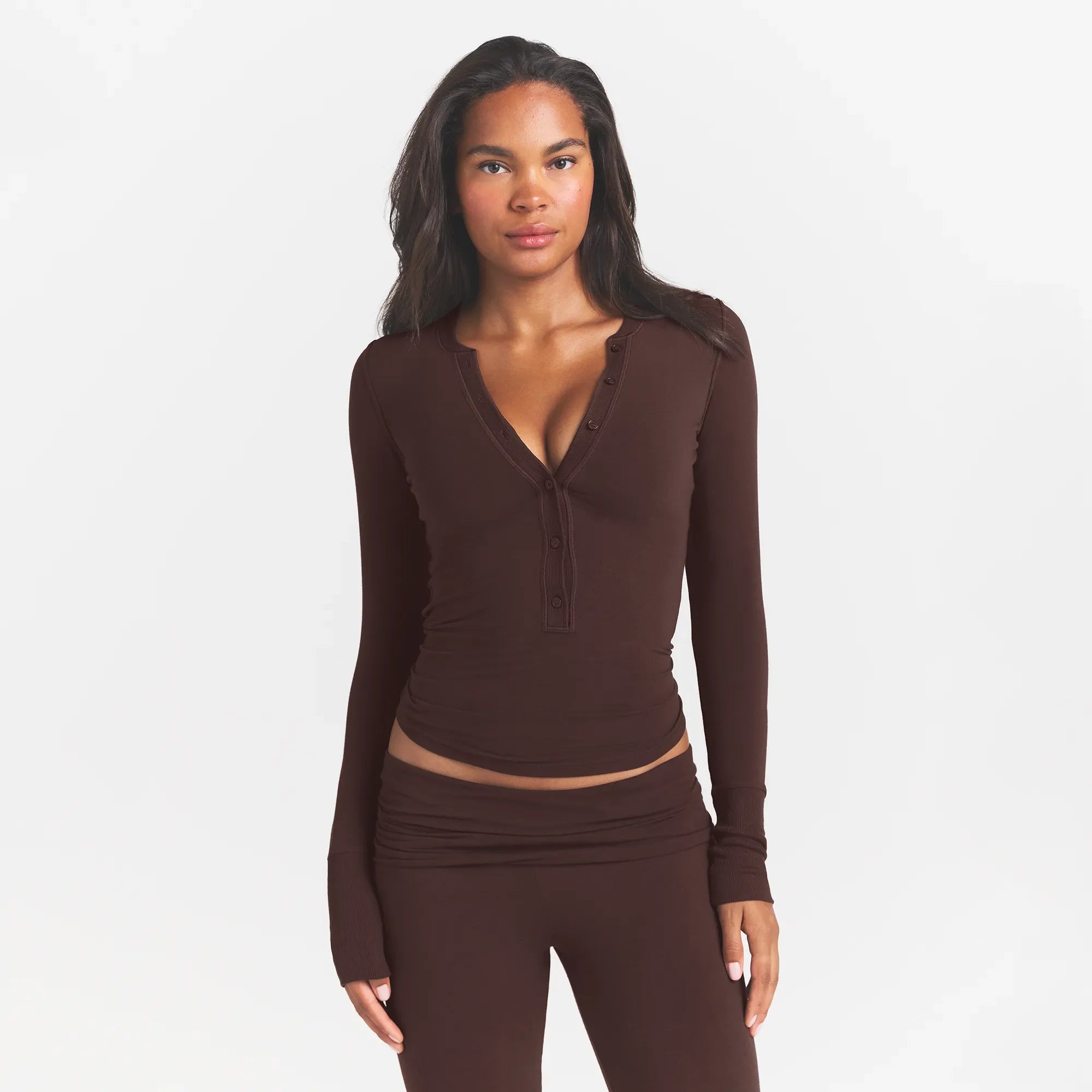 COTTON JERSEY HENLEY LONG SLEEVE | ESPRESSO