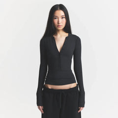 COTTON JERSEY HENLEY LONG SLEEVE | SOOT