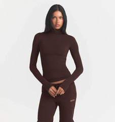 COTTON JERSEY TURTLENECK LONG SLEEVE | ESPRESSO