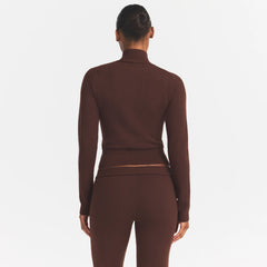 SWEATER KNIT LOGO ZIP UP MOCK NECK SWEATER | COCOA EGRET