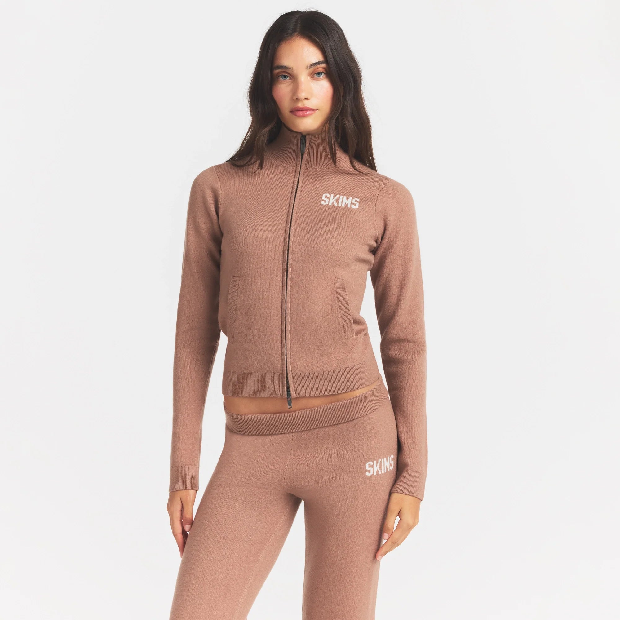 SWEATER KNIT LOGO ZIP UP MOCK NECK SWEATER | SIENNA EGRET