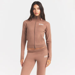 SWEATER KNIT LOGO ZIP UP MOCK NECK SWEATER | SIENNA EGRET