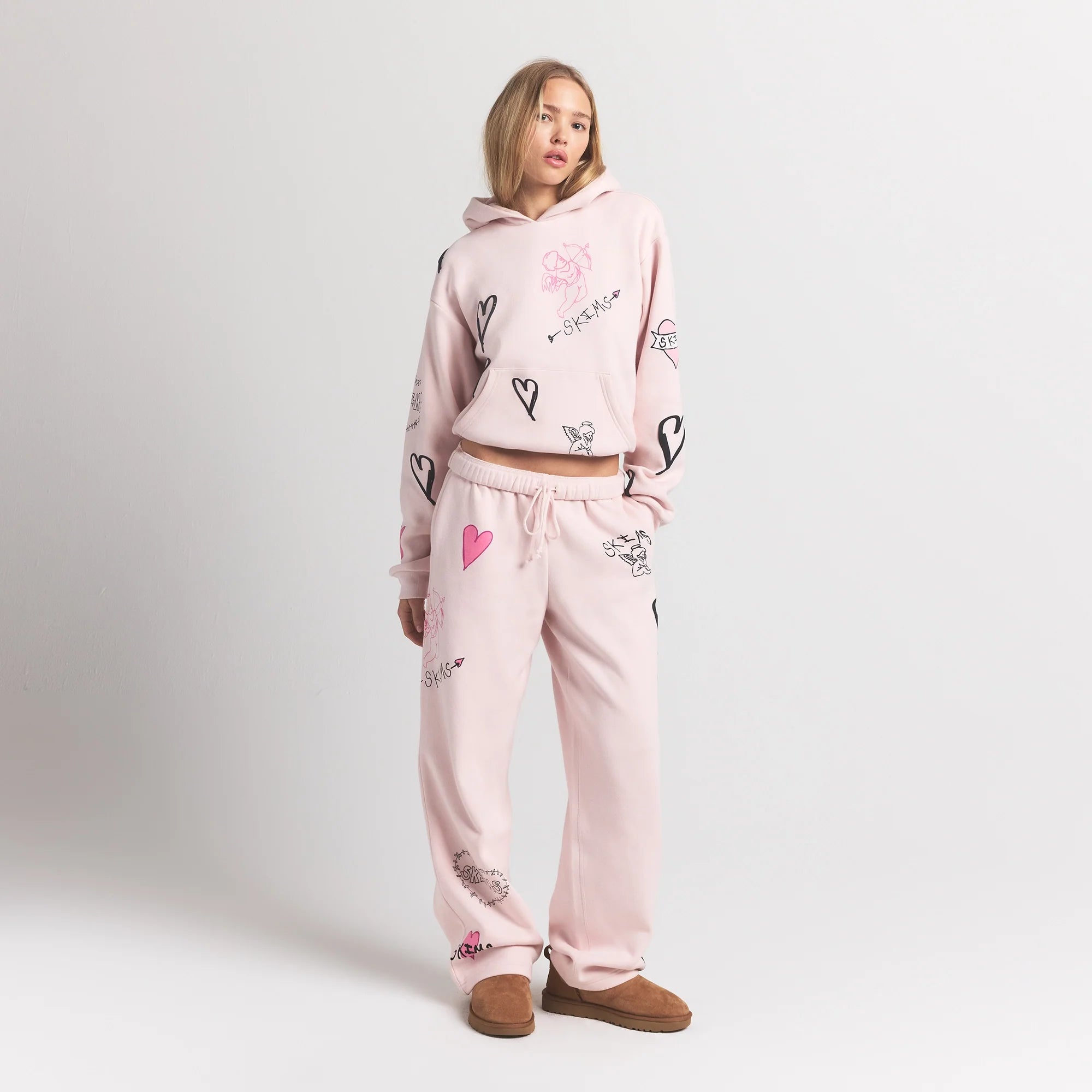 COTTON FLEECE HOODIE | BARELY PINK ANGEL SKETCH