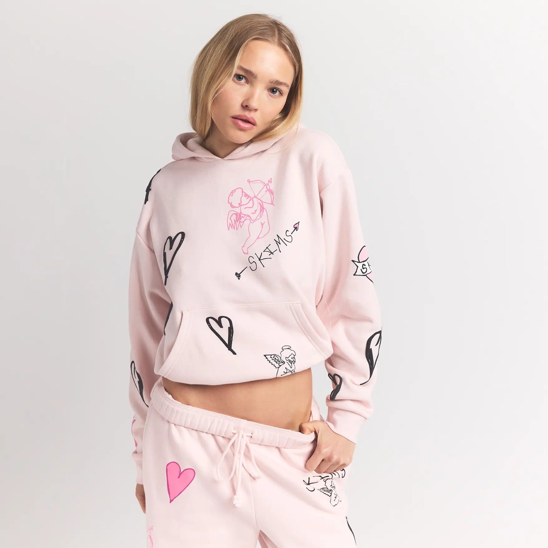 COTTON FLEECE HOODIE | BARELY PINK ANGEL SKETCH