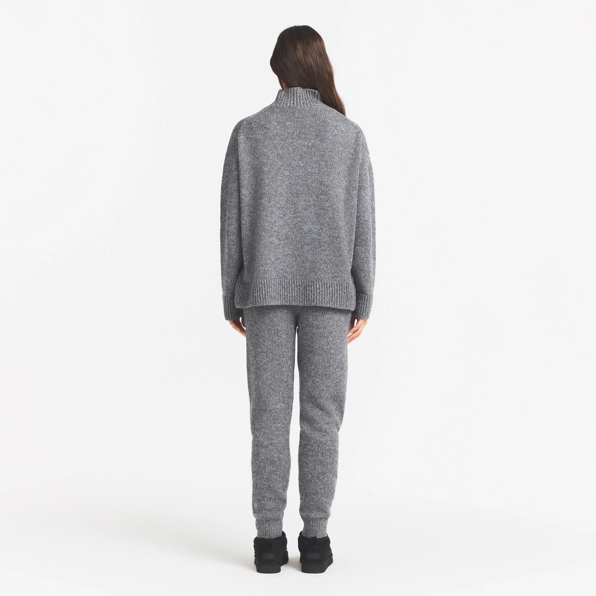 TWEED KNIT TEXTURED OVERSIZED TURTLENECK | DARK HEATHER GREY