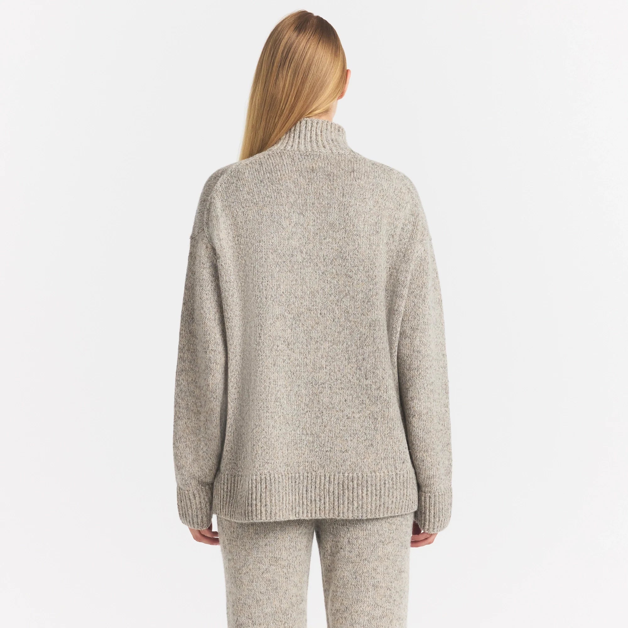 TWEED KNIT TEXTURED OVERSIZED TURTLENECK | LATTE