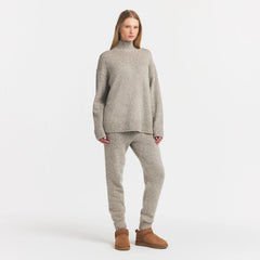 TWEED KNIT TEXTURED OVERSIZED TURTLENECK | LATTE