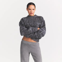TEXTURED KNIT BRUSHED OVERSIZED PULLOVER | LAGOON HEATHER