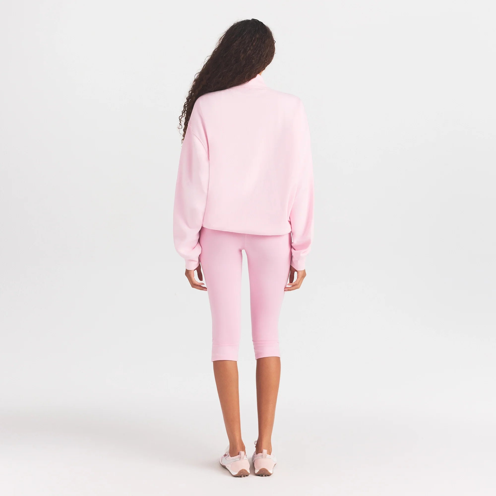 COTTON FLEECE MOCK NECK QUARTER ZIP WITH EMBOSSED LOGO | CHERRY BLOSSOM