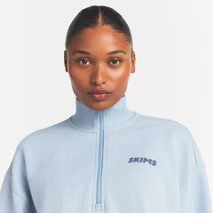 COTTON FLEECE MOCK NECK QUARTER ZIP WITH EMBOSSED LOGO | FOG