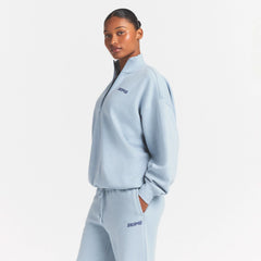 COTTON FLEECE MOCK NECK QUARTER ZIP WITH EMBOSSED LOGO | FOG