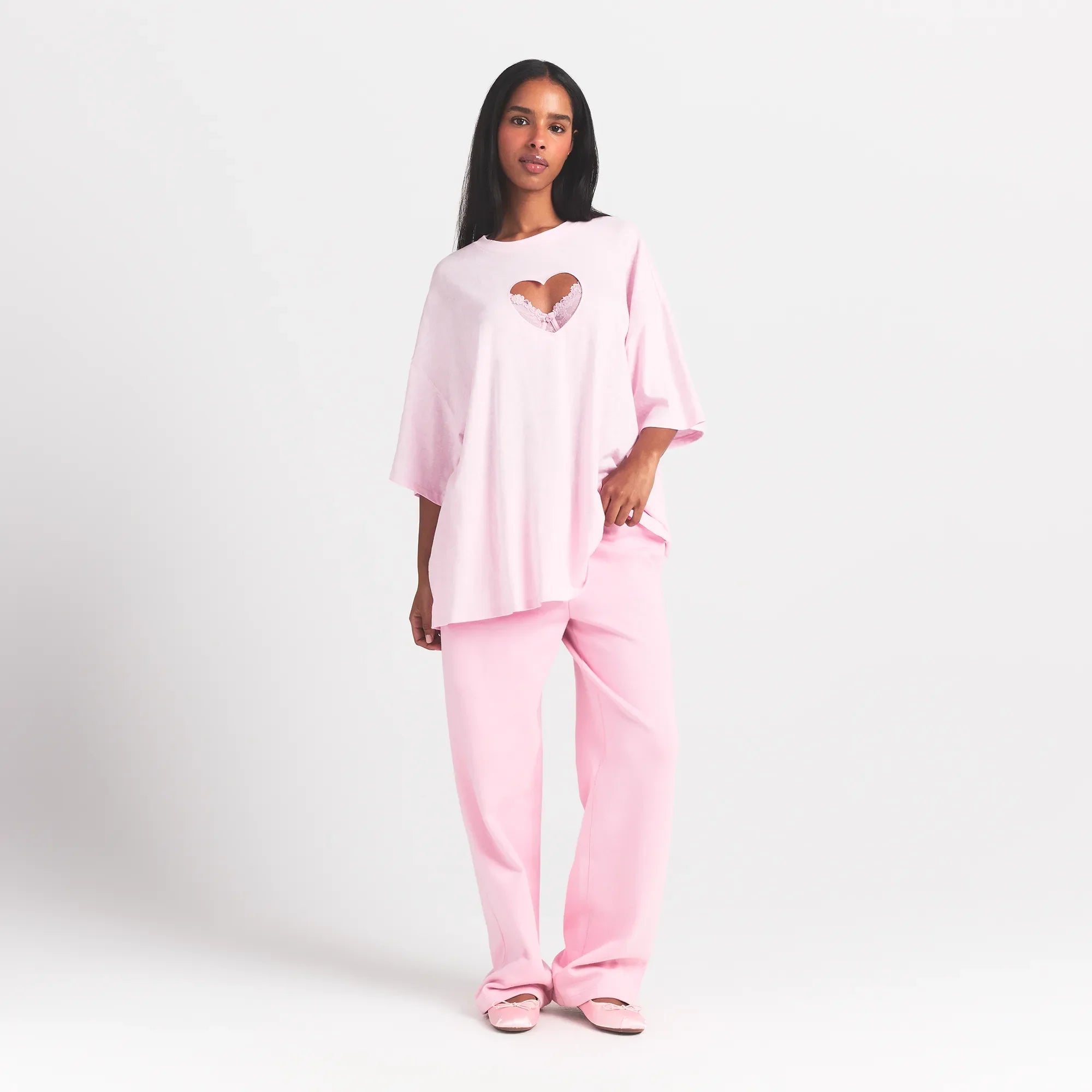 WORN IN JERSEY OVERSIZED HEART T-SHIRT | BABY PINK
