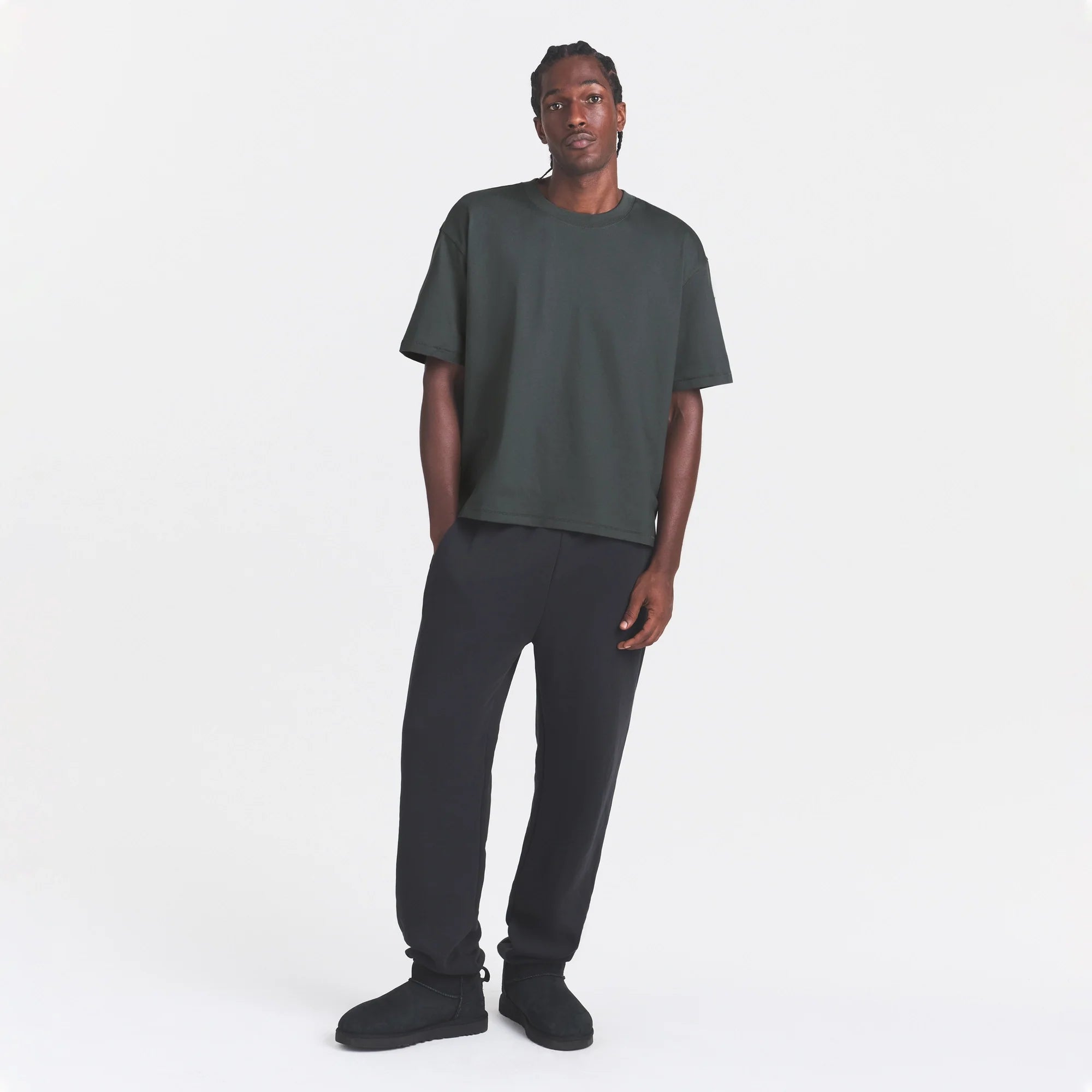 HEAVYWEIGHT COTTON MENS RELAXED CROPPED CREWNECK | DEEP SEA