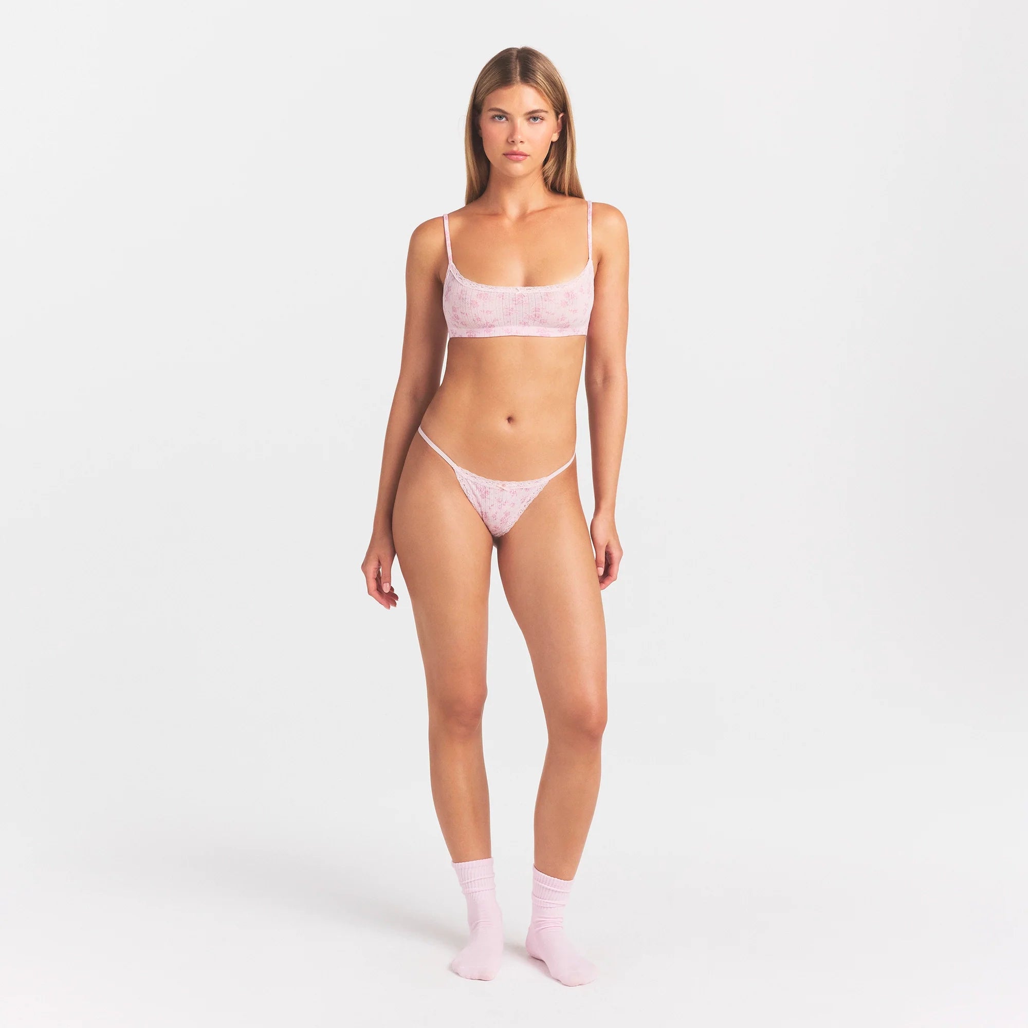LIGHTWEIGHT COTTON POINTELLE LACE STRING THONG | BLOOM DAINTY FLORAL